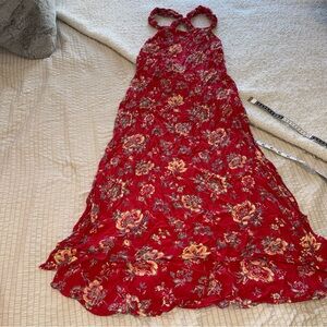 Billabong Red Floral Crinkle Maxi Dress xs